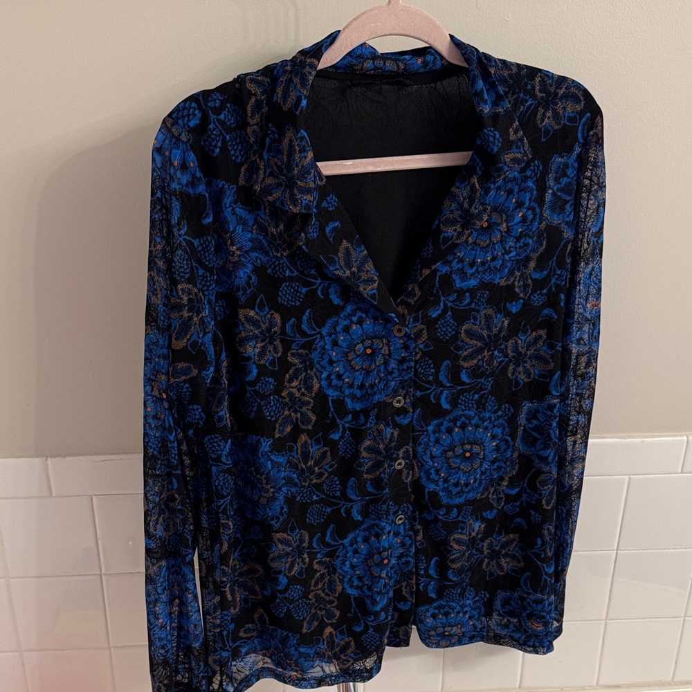 Floral Lace Blue and Black Women's Top